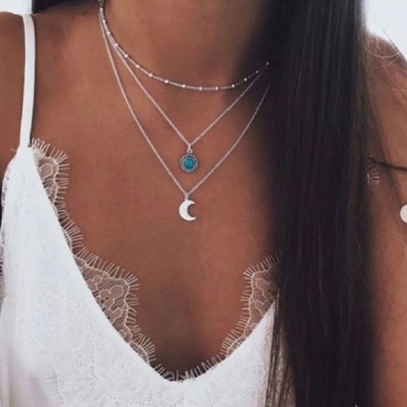 Jewelry - 💜Multilayered silver turquoise boho necklace 💜